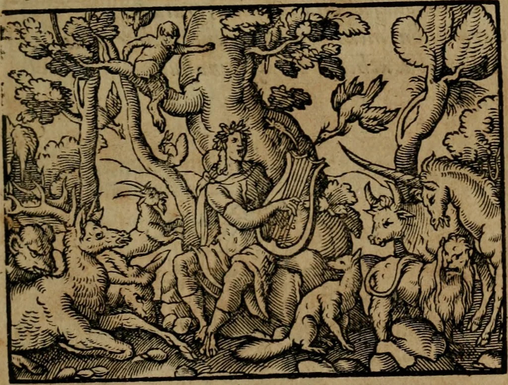 An illustration from Epigrammata Philippi Melanthonis selectiora : formvlis precvm, historiis, paraphrasi dictorum diuinorum, & sententijs grauissimis maxime insignia, 1583, leaf 372