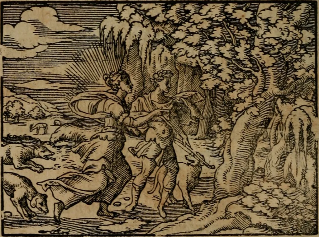 An illustration from Epigrammata Philippi Melanthonis selectiora : formvlis precvm, historiis, paraphrasi dictorum diuinorum, & sententijs grauissimis maxime insignia, 1583, leaf 375