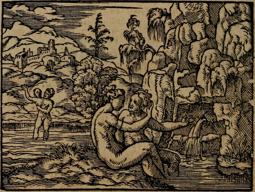 An illustration from Epigrammata Philippi Melanthonis selectiora : formvlis precvm, historiis, paraphrasi dictorum diuinorum, & sententijs grauissimis maxime insignia, 1583, leaf 379