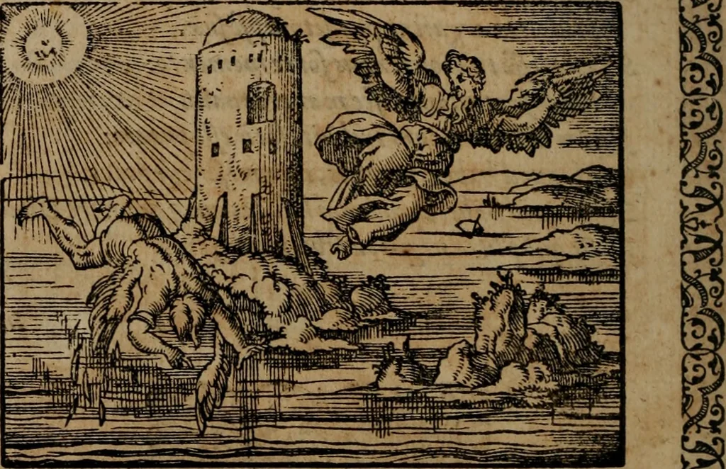 An illustration from Epigrammata Philippi Melanthonis selectiora : formvlis precvm, historiis, paraphrasi dictorum diuinorum, & sententijs grauissimis maxime insignia, 1583, leaf 383