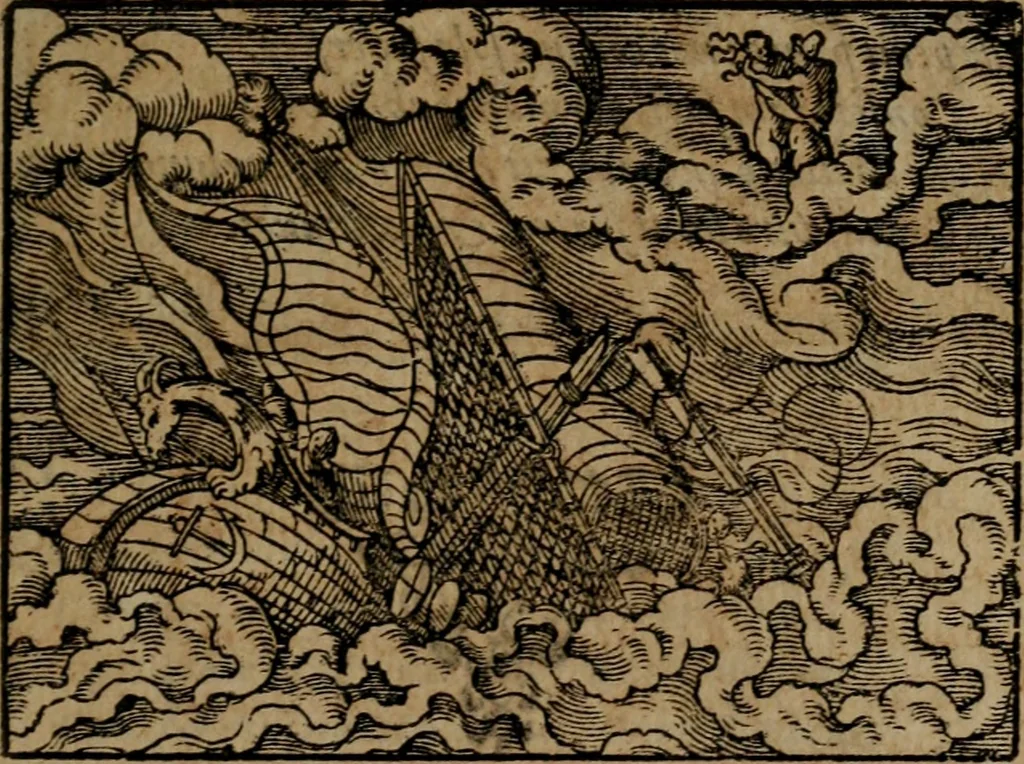 An illustration from Epigrammata Philippi Melanthonis selectiora : formvlis precvm, historiis, paraphrasi dictorum diuinorum, & sententijs grauissimis maxime insignia, 1583, leaf 390
