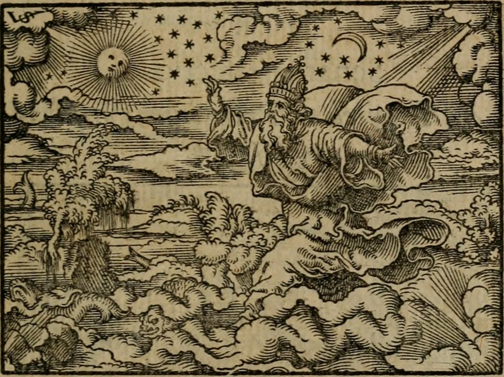 An illustration from Epigrammata Philippi Melanthonis selectiora : formvlis precvm, historiis, paraphrasi dictorum diuinorum, & sententijs grauissimis maxime insignia, 1583, leaf 446