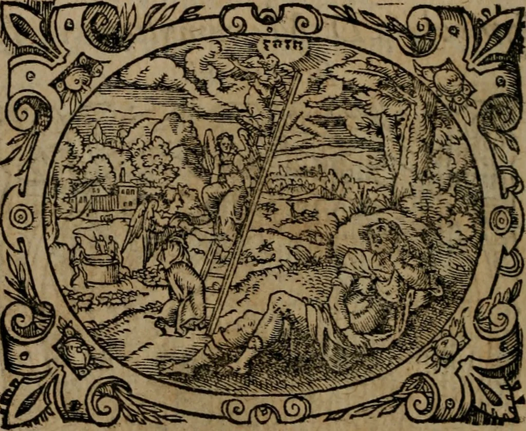 An illustration from Epigrammata Philippi Melanthonis selectiora : formvlis precvm, historiis, paraphrasi dictorum diuinorum, & sententijs grauissimis maxime insignia, 1583, leaf 453