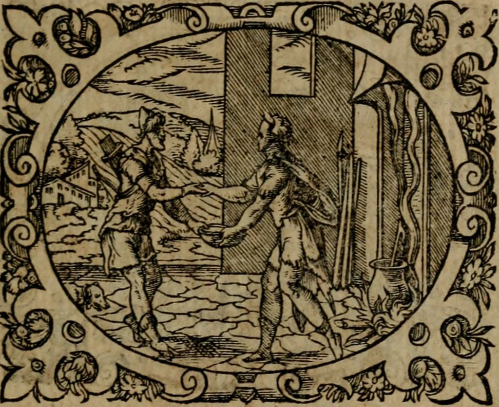 An illustration from Epigrammata Philippi Melanthonis selectiora : formvlis precvm, historiis, paraphrasi dictorum diuinorum, & sententijs grauissimis maxime insignia, 1583, leaf 456