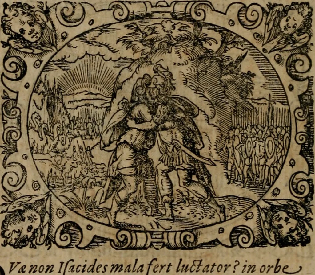 An illustration from Epigrammata Philippi Melanthonis selectiora : formvlis precvm, historiis, paraphrasi dictorum diuinorum, & sententijs grauissimis maxime insignia, 1583, leaf 457