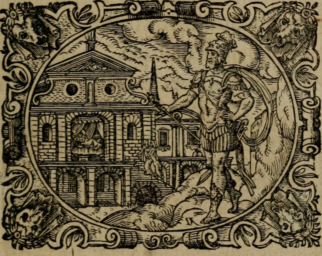 An illustration from Epigrammata Philippi Melanthonis selectiora : formvlis precvm, historiis, paraphrasi dictorum diuinorum, & sententijs grauissimis maxime insignia, 1583, leaf 472