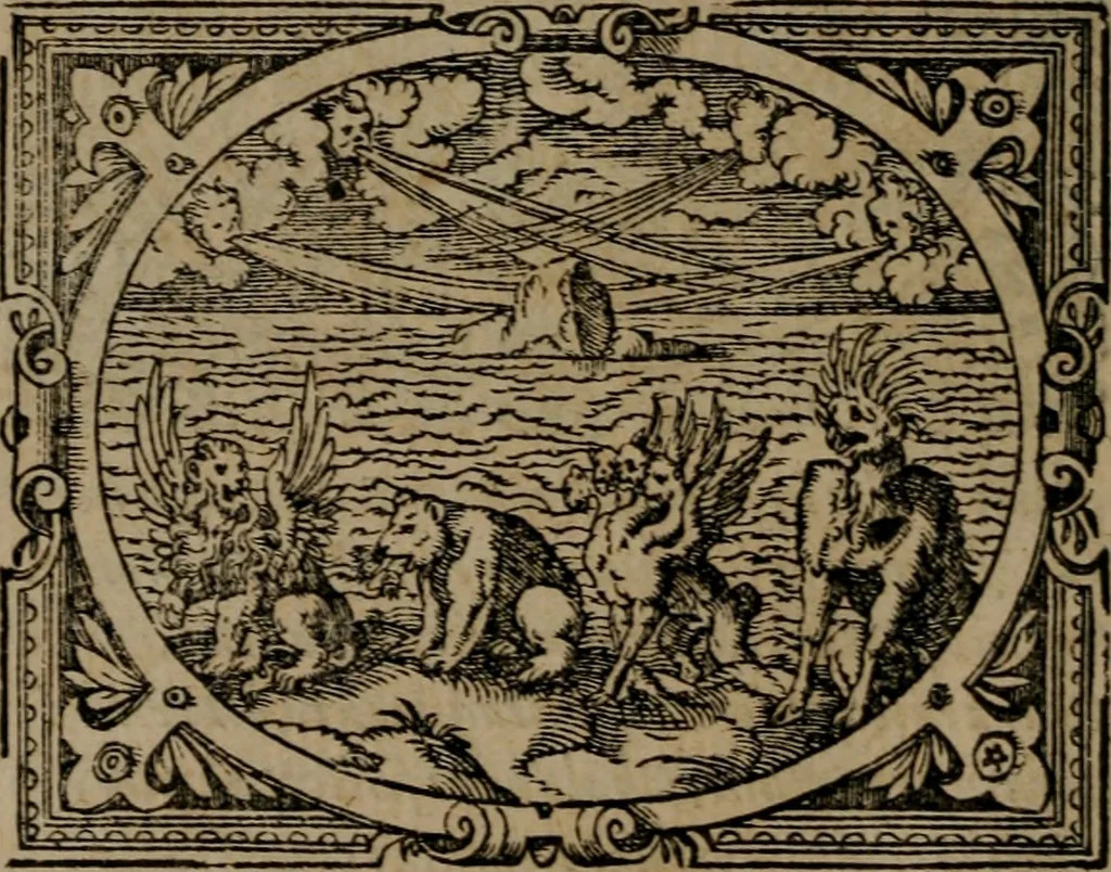 An illustration from Epigrammata Philippi Melanthonis selectiora : formvlis precvm, historiis, paraphrasi dictorum diuinorum, & sententijs grauissimis maxime insignia, 1583, leaf 473