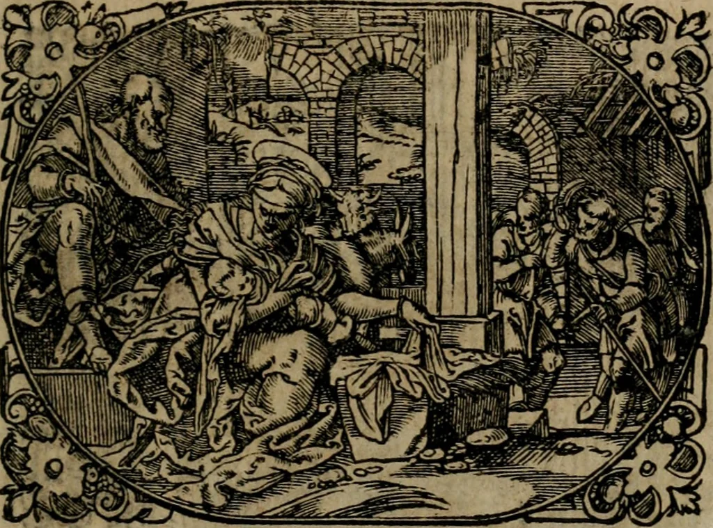 An illustration from Epigrammata Philippi Melanthonis selectiora : formvlis precvm, historiis, paraphrasi dictorum diuinorum, & sententijs grauissimis maxime insignia, 1583, leaf 478