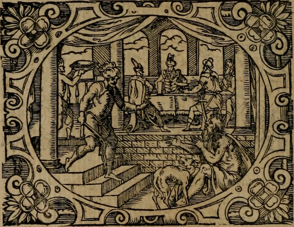 An illustration from Epigrammata Philippi Melanthonis selectiora : formvlis precvm, historiis, paraphrasi dictorum diuinorum, & sententijs grauissimis maxime insignia, 1583, leaf 485
