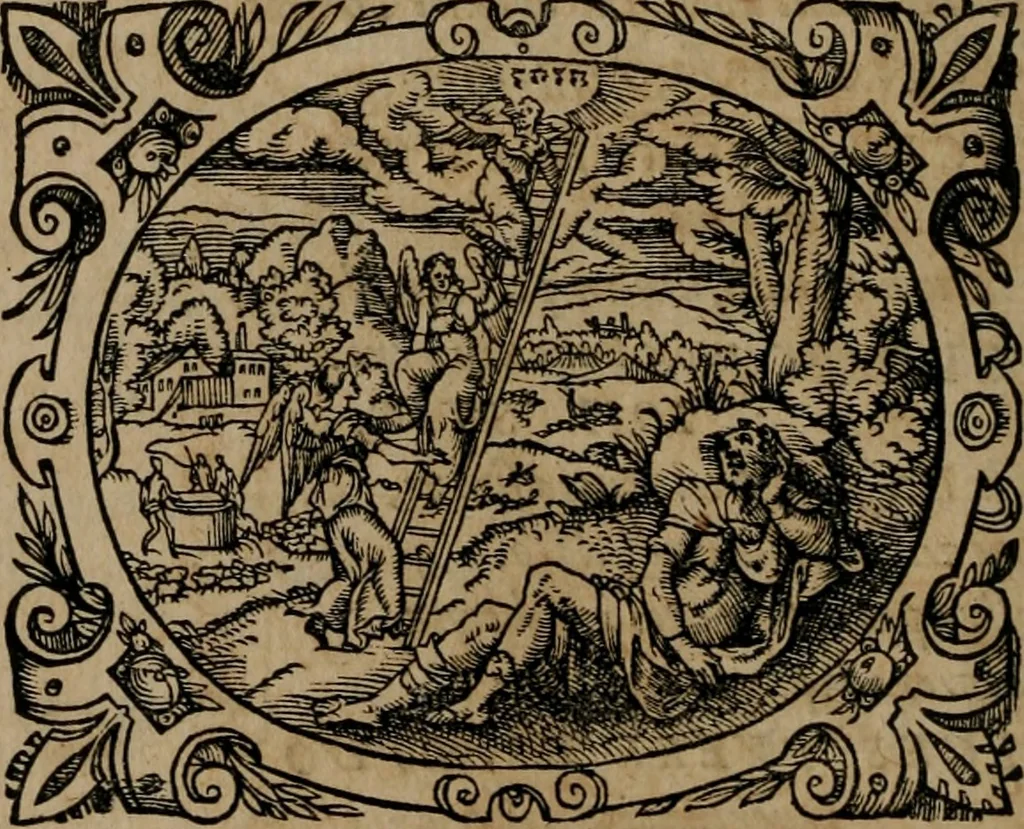 An illustration from Epigrammata Philippi Melanthonis selectiora : formvlis precvm, historiis, paraphrasi dictorum diuinorum, & sententijs grauissimis maxime insignia, 1583, leaf 49