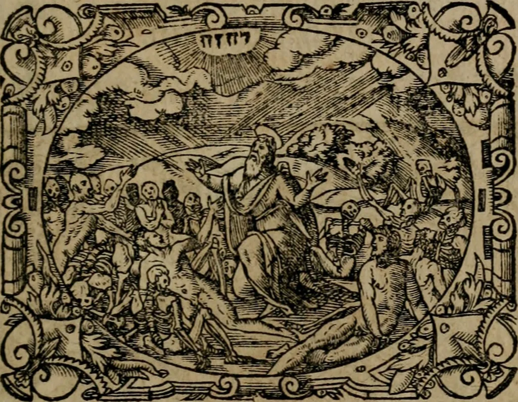 An illustration from Epigrammata Philippi Melanthonis selectiora : formvlis precvm, historiis, paraphrasi dictorum diuinorum, & sententijs grauissimis maxime insignia, 1583, leaf 490