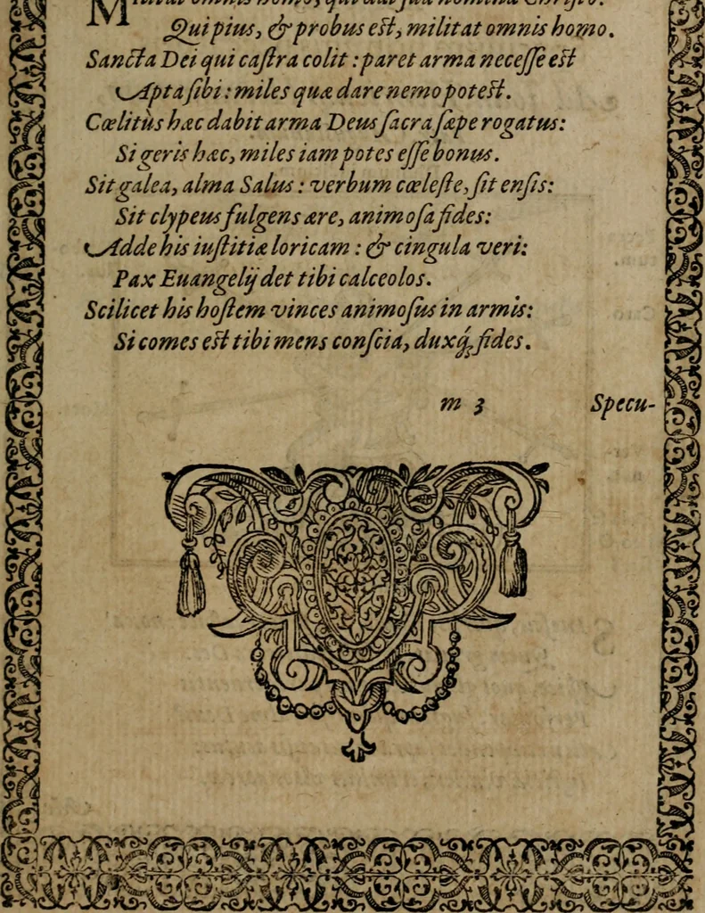An illustration from Epigrammata Philippi Melanthonis selectiora : formvlis precvm, historiis, paraphrasi dictorum diuinorum, & sententijs grauissimis maxime insignia, 1583, leaf 494