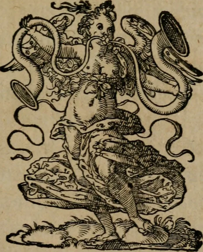 An illustration from Epigrammata Philippi Melanthonis selectiora : formvlis precvm, historiis, paraphrasi dictorum diuinorum, & sententijs grauissimis maxime insignia, 1583, leaf 502