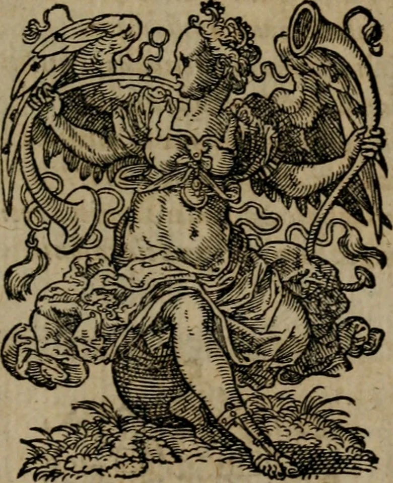 An illustration from Epigrammata Philippi Melanthonis selectiora : formvlis precvm, historiis, paraphrasi dictorum diuinorum, & sententijs grauissimis maxime insignia, 1583, leaf 574