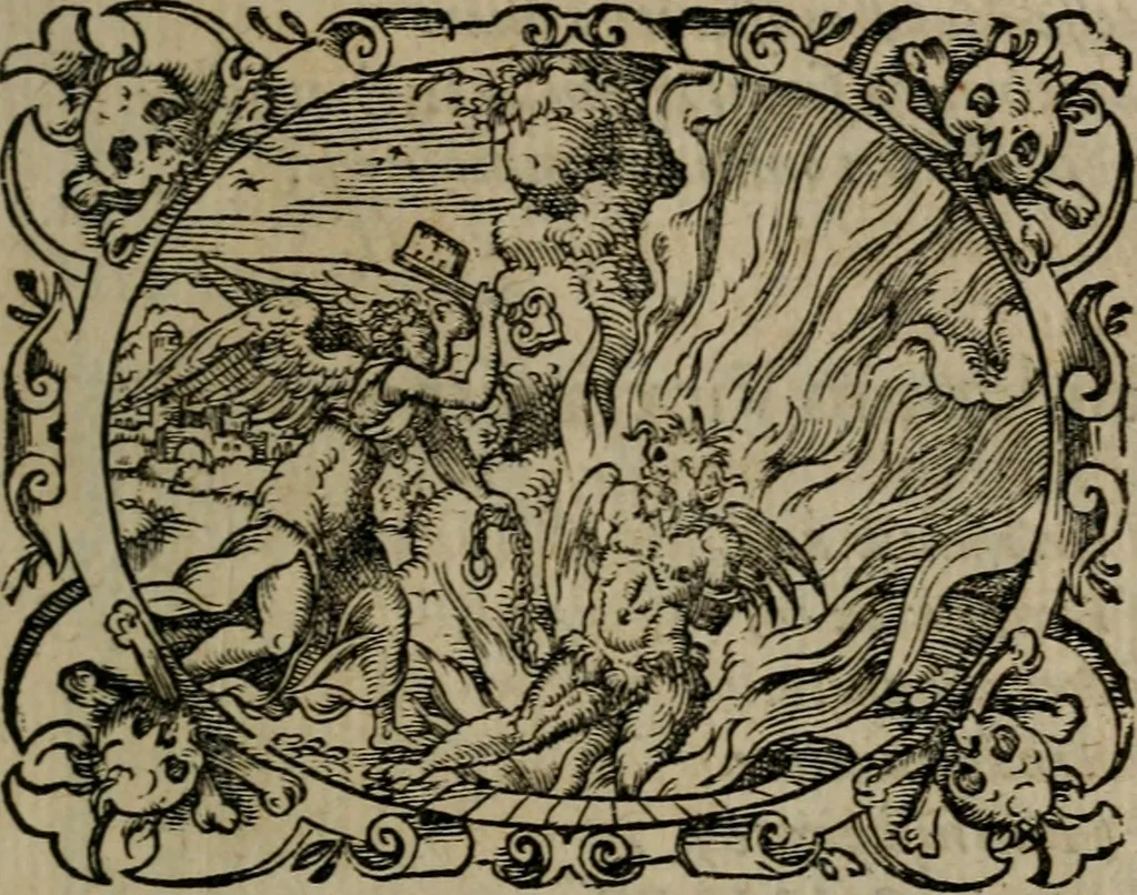 An illustration from Epigrammata Philippi Melanthonis selectiora : formvlis precvm, historiis, paraphrasi dictorum diuinorum, & sententijs grauissimis maxime insignia, 1583, leaf 60