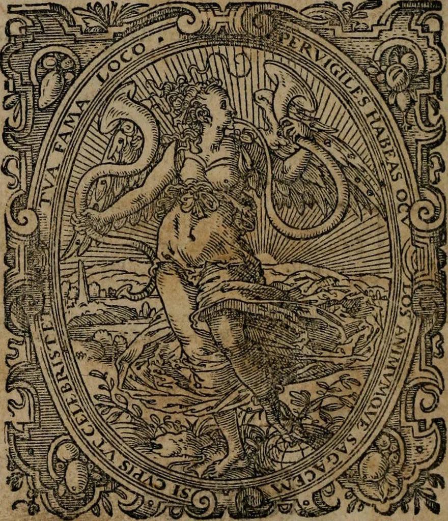 An illustration from Epigrammata Philippi Melanthonis selectiora : formvlis precvm, historiis, paraphrasi dictorum diuinorum, & sententijs grauissimis maxime insignia, 1583, leaf 617