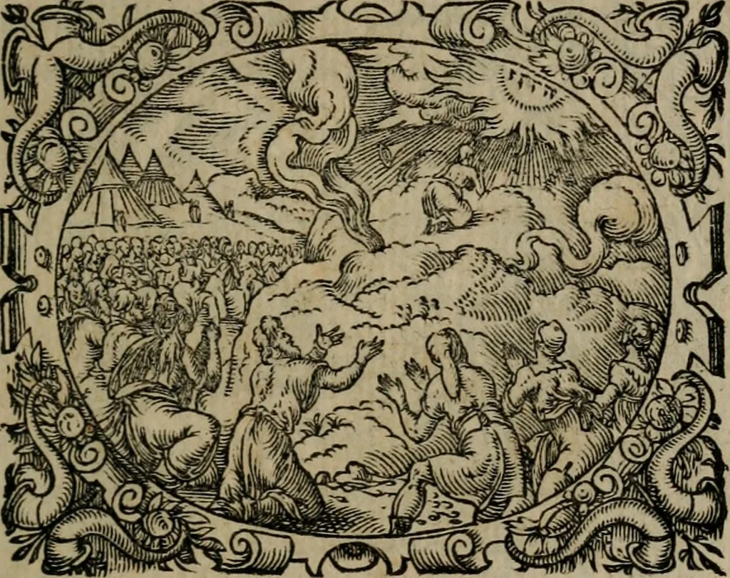 An illustration from Epigrammata Philippi Melanthonis selectiora : formvlis precvm, historiis, paraphrasi dictorum diuinorum, & sententijs grauissimis maxime insignia, 1583, leaf 62