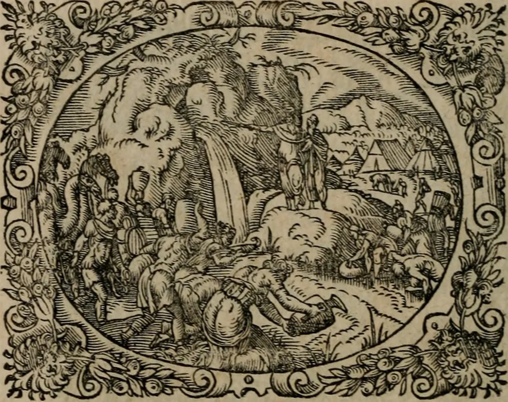 An illustration from Epigrammata Philippi Melanthonis selectiora : formvlis precvm, historiis, paraphrasi dictorum diuinorum, & sententijs grauissimis maxime insignia, 1583, leaf 63