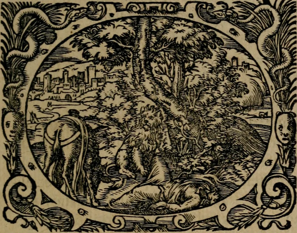 An illustration from Epigrammata Philippi Melanthonis selectiora : formvlis precvm, historiis, paraphrasi dictorum diuinorum, & sententijs grauissimis maxime insignia, 1583, leaf 82