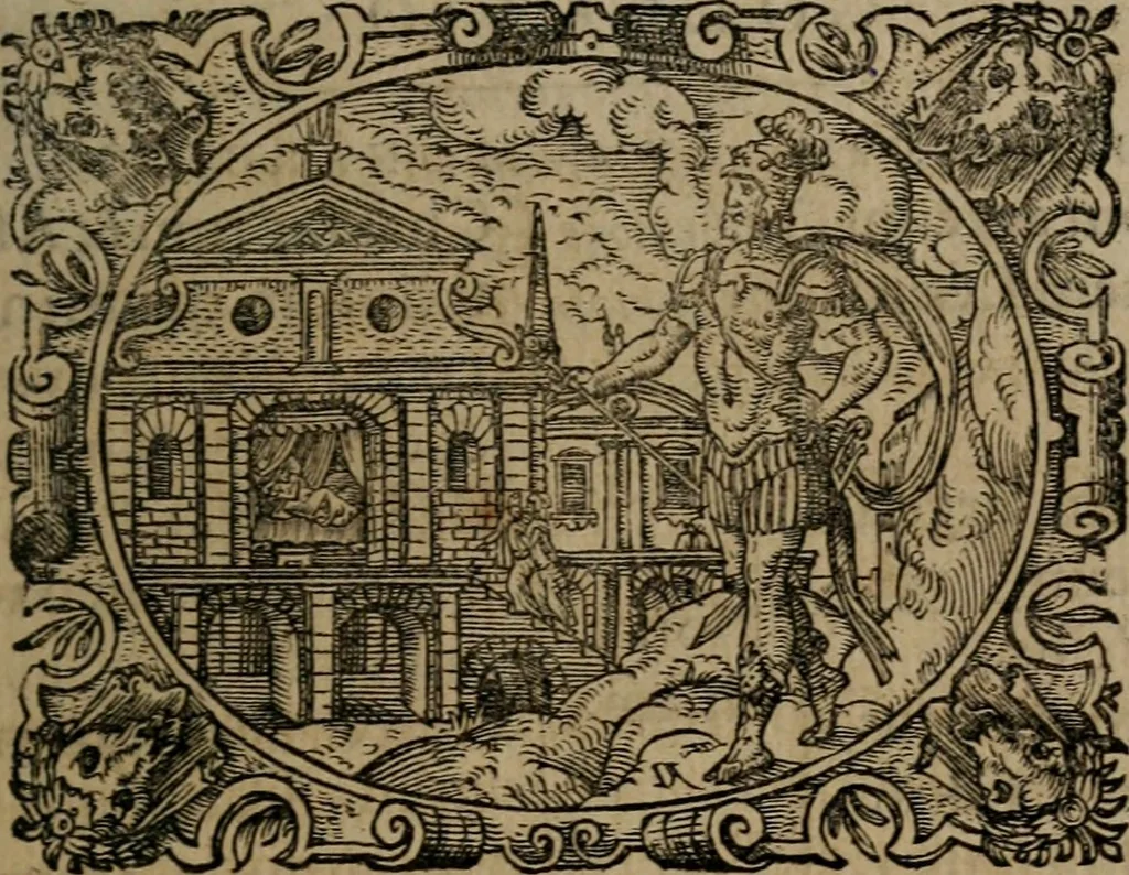 An illustration from Epigrammata Philippi Melanthonis selectiora : formvlis precvm, historiis, paraphrasi dictorum diuinorum, & sententijs grauissimis maxime insignia, 1583, leaf 84