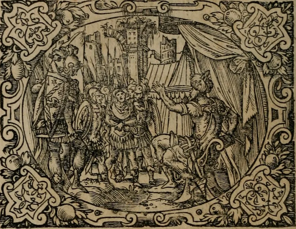 An illustration from Epigrammata Philippi Melanthonis selectiora : formvlis precvm, historiis, paraphrasi dictorum diuinorum, & sententijs grauissimis maxime insignia, 1583, leaf 87