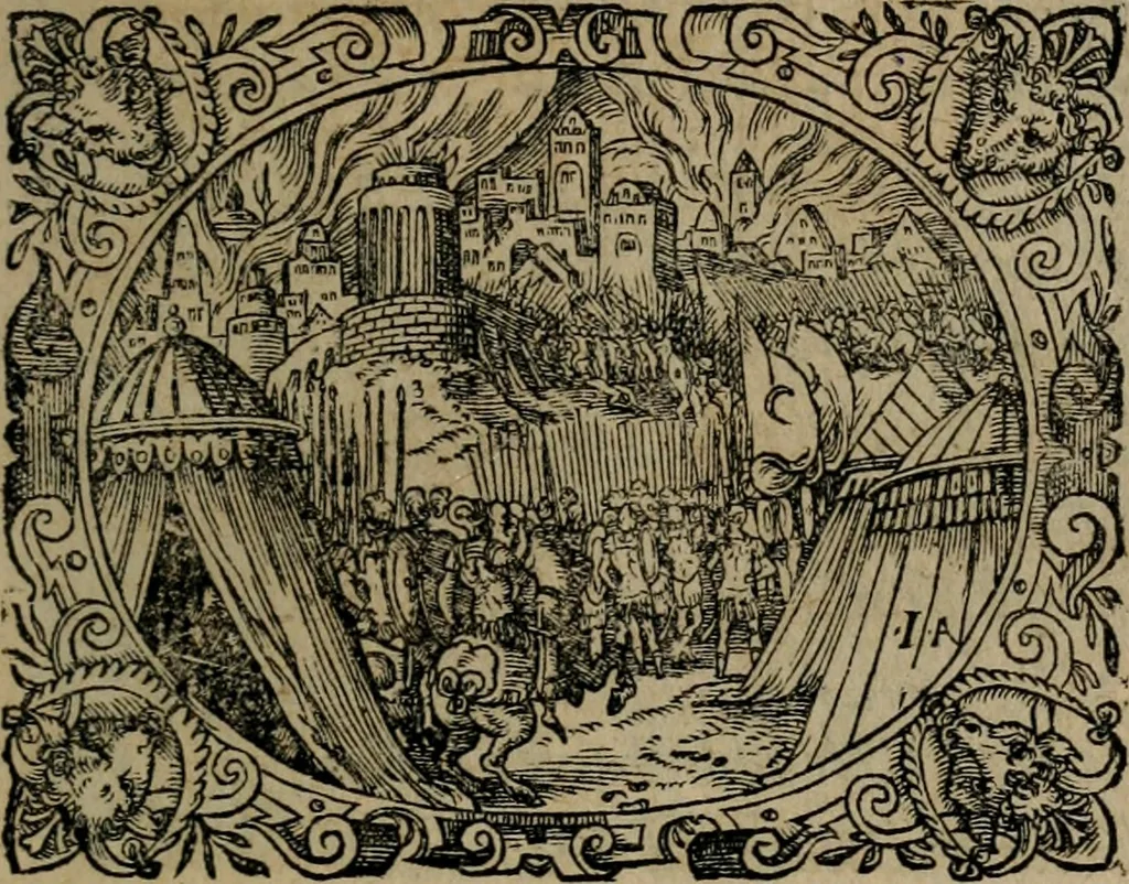 An illustration from Epigrammata Philippi Melanthonis selectiora : formvlis precvm, historiis, paraphrasi dictorum diuinorum, & sententijs grauissimis maxime insignia, 1583, leaf 88