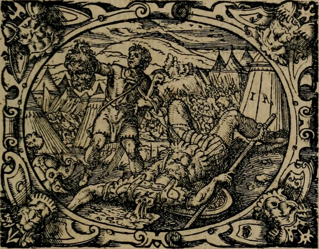 An illustration from Epigrammata Philippi Melanthonis selectiora : formvlis precvm, historiis, paraphrasi dictorum diuinorum, & sententijs grauissimis maxime insignia, 1583, leaf 94