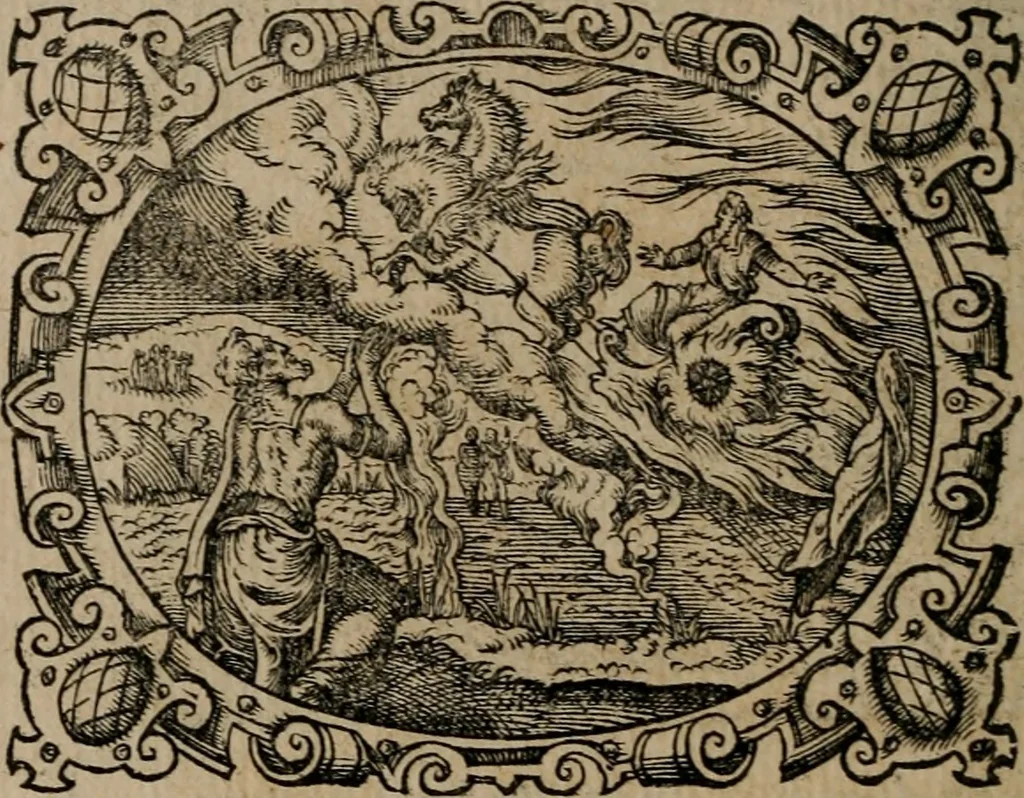 An illustration from Epigrammata Philippi Melanthonis selectiora : formvlis precvm, historiis, paraphrasi dictorum diuinorum, & sententijs grauissimis maxime insignia, 1583, leaf 95