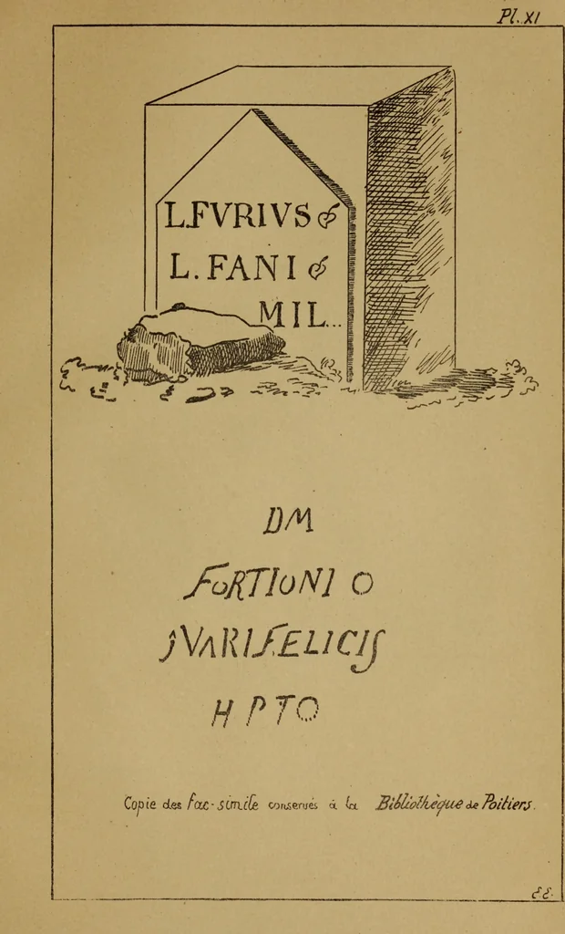 An illustration from Epigraphie romaine du Poitou & de la Saintonge, 1888, leaf 449