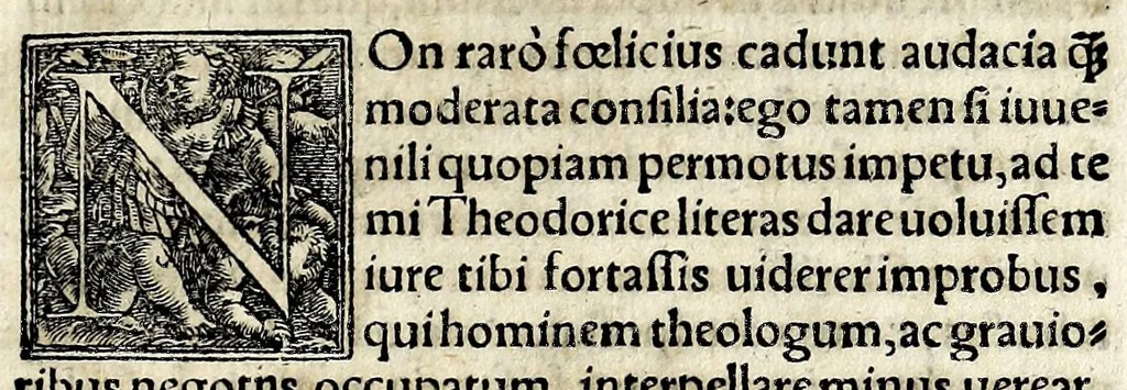 An illustration from Epistola Iohan. Eckii theologi, de ratione studiorum suorũ : scripta anno M. D. XXXVIII., nunc uero primum aedita. Alia epistola de obitv Ioan. Eckii theologi, aduersus calumniã Viti Theodorici ecclesiastae Nornbergensis, 1543, leaf 17