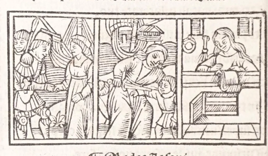 An illustration from Epistole Heroides Publii Ouidii Nasonis : dilgenti castgatione exculte, aptissimisq[ue] figuris ornate, 1536, leaf 120