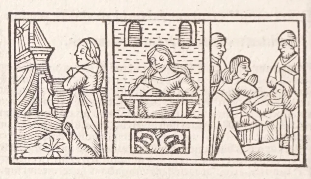 An illustration from Epistole Heroides Publii Ouidii Nasonis : dilgenti castgatione exculte, aptissimisq[ue] figuris ornate, 1536, leaf 132
