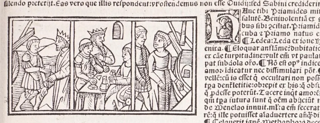 An illustration from Epistole Heroides Publii Ouidii Nasonis : dilgenti castgatione exculte, aptissimisq[ue] figuris ornate, 1536, leaf 147