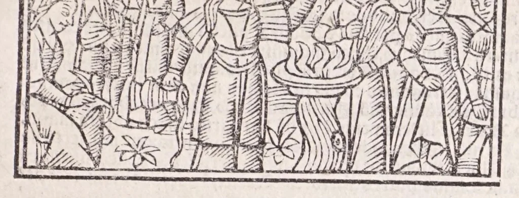 An illustration from Epistole Heroides Publii Ouidii Nasonis : dilgenti castgatione exculte, aptissimisq[ue] figuris ornate, 1536, leaf 207
