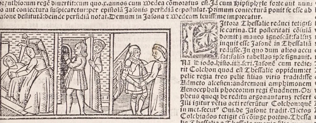 An illustration from Epistole Heroides Publii Ouidii Nasonis : dilgenti castgatione exculte, aptissimisq[ue] figuris ornate, 1536, leaf 67
