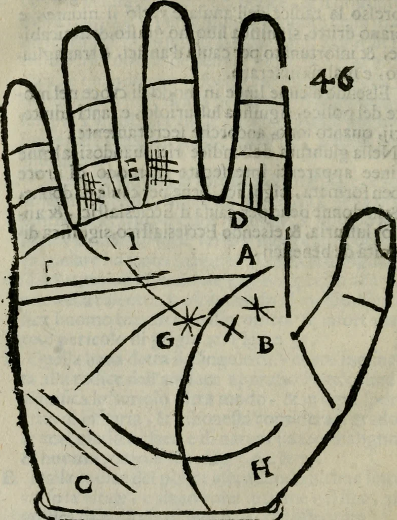 An illustration from Epitoma chyromantico di Patritio Tricasso da Cerasari Mantouano : nel quale si contiene tutte l'opere per esso Tricasso in questa scientia composte, con assai figure, & dichiarationi agiunte ; facilissimo ad imparare, & in breuissimo tempo, 1538, leaf 245