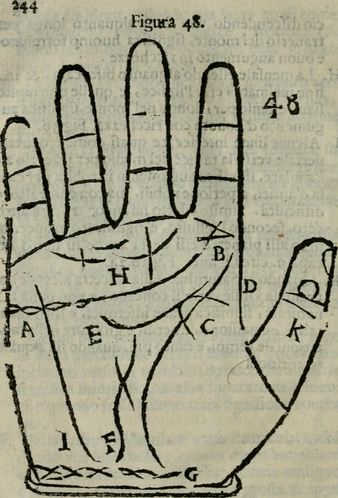 An illustration from Epitoma chyromantico di Patritio Tricasso da Cerasari Mantouano : nel quale si contiene tutte l'opere per esso Tricasso in questa scientia composte, con assai figure, & dichiarationi agiunte ; facilissimo ad imparare, & in breuissimo tempo, 1538, leaf 251