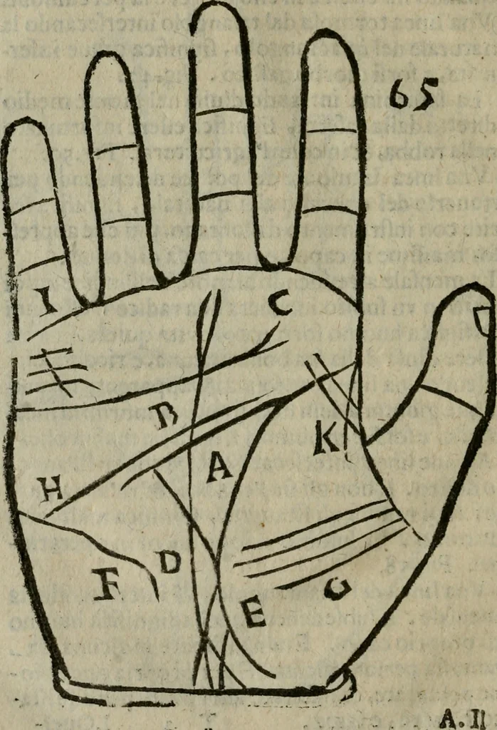 An illustration from Epitoma chyromantico di Patritio Tricasso da Cerasari Mantouano : nel quale si contiene tutte l'opere per esso Tricasso in questa scientia composte, con assai figure, & dichiarationi agiunte ; facilissimo ad imparare, & in breuissimo tempo, 1538, leaf 299