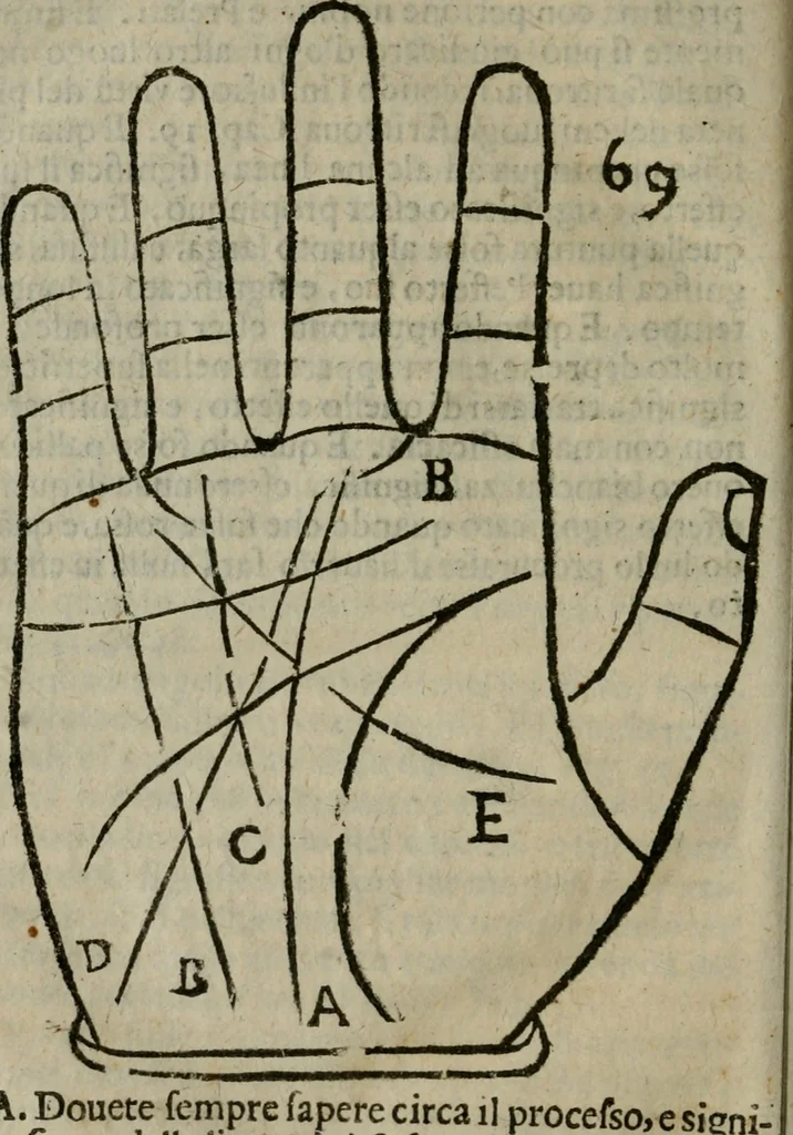 An illustration from Epitoma chyromantico di Patritio Tricasso da Cerasari Mantouano : nel quale si contiene tutte l'opere per esso Tricasso in questa scientia composte, con assai figure, & dichiarationi agiunte ; facilissimo ad imparare, & in breuissimo tempo, 1538, leaf 311