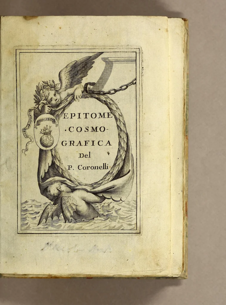 An illustration from Epitome cosmografica, o Compendiosa introduttione all'astronomia, geografia, & idrografia, : per l'uso, dilucidatione, e fabbrica delle sfere, globi, planisferj, astrolabj, e tavole geografiche, e particolarmente degli stampati, e spiegati nelle publiche lettioni, 1693, leaf 5