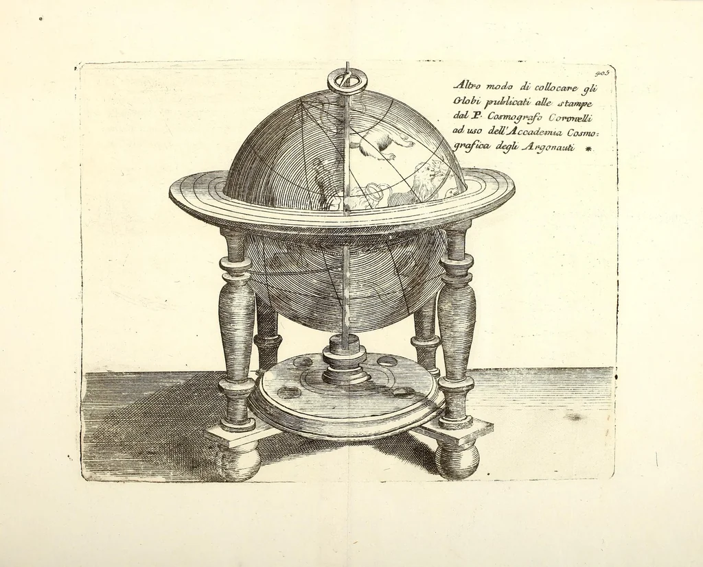 An illustration from Epitome cosmografica : o compendiosa introduttione all'astronomia, geografia, & idrografia, per l'uso, dilucidatione, e fabbrica delle sfere, globi, planisferj astrolabj, e tavole geografiche, e particolarmente degli stampati, e spiegati nelle publiche lettioni, 1693, leaf 569