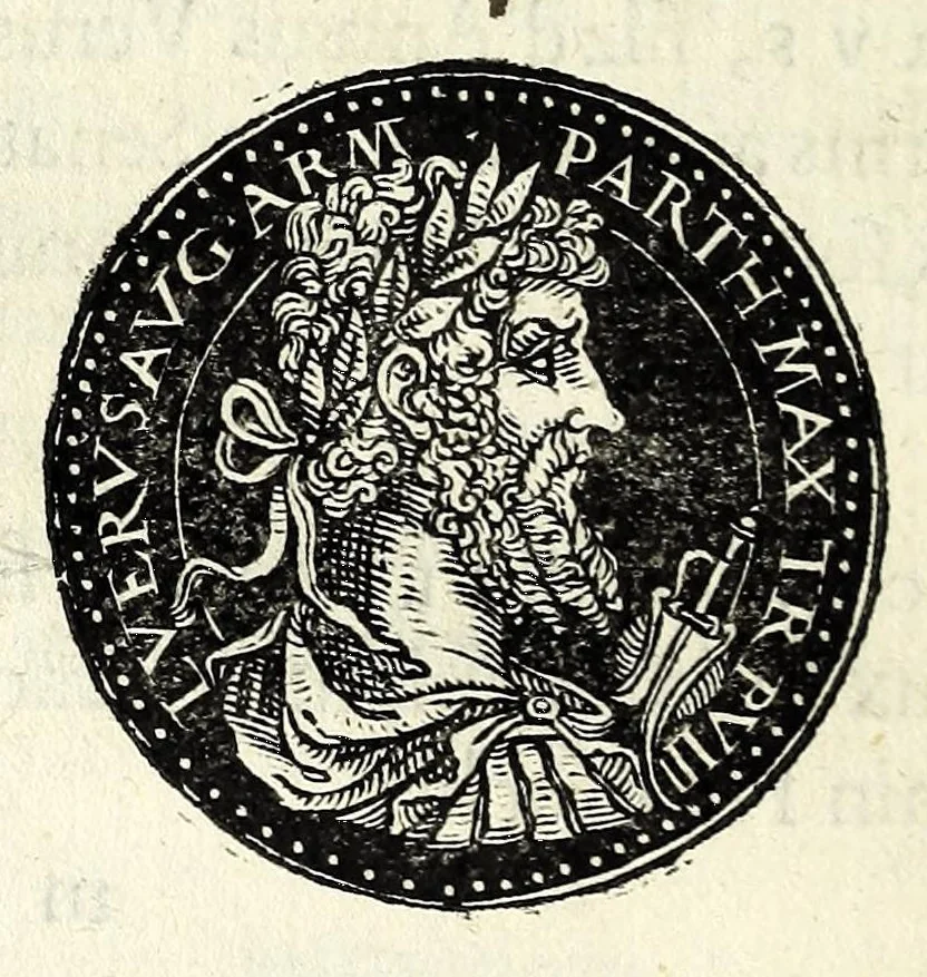An illustration from Epitome dv thresor des antiqvitez, c'est à dire, Pourtraits des vrayes medailles des empp. tant d'Orient que d'Occident, 1553, leaf 128