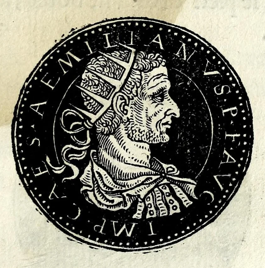 An illustration from Epitome dv thresor des antiqvitez, c'est à dire, Pourtraits des vrayes medailles des empp. tant d'Orient que d'Occident, 1553, leaf 189