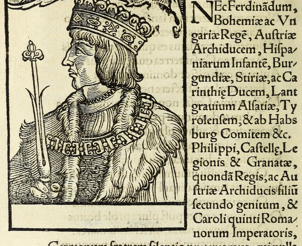 An illustration from Epitome regii ac vetvstissimi ortus sacrae caesarae ac Catholic̜e maiestatis, serenissimi quoq[ue] principis & domini, Dn. Ferdinandi, Vngariae ac Bohemiae regis, omniumq[ue] archiducum Austriae, ac Habsburgensium comitum, 1530, leaf 118