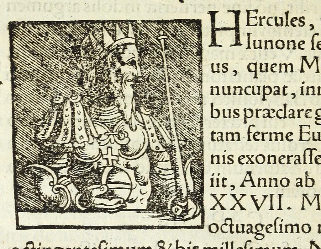 An illustration from Epitome regii ac vetvstissimi ortus sacrae caesarae ac Catholic̜e maiestatis, serenissimi quoq[ue] principis & domini, Dn. Ferdinandi, Vngariae ac Bohemiae regis, omniumq[ue] archiducum Austriae, ac Habsburgensium comitum, 1530, leaf 14