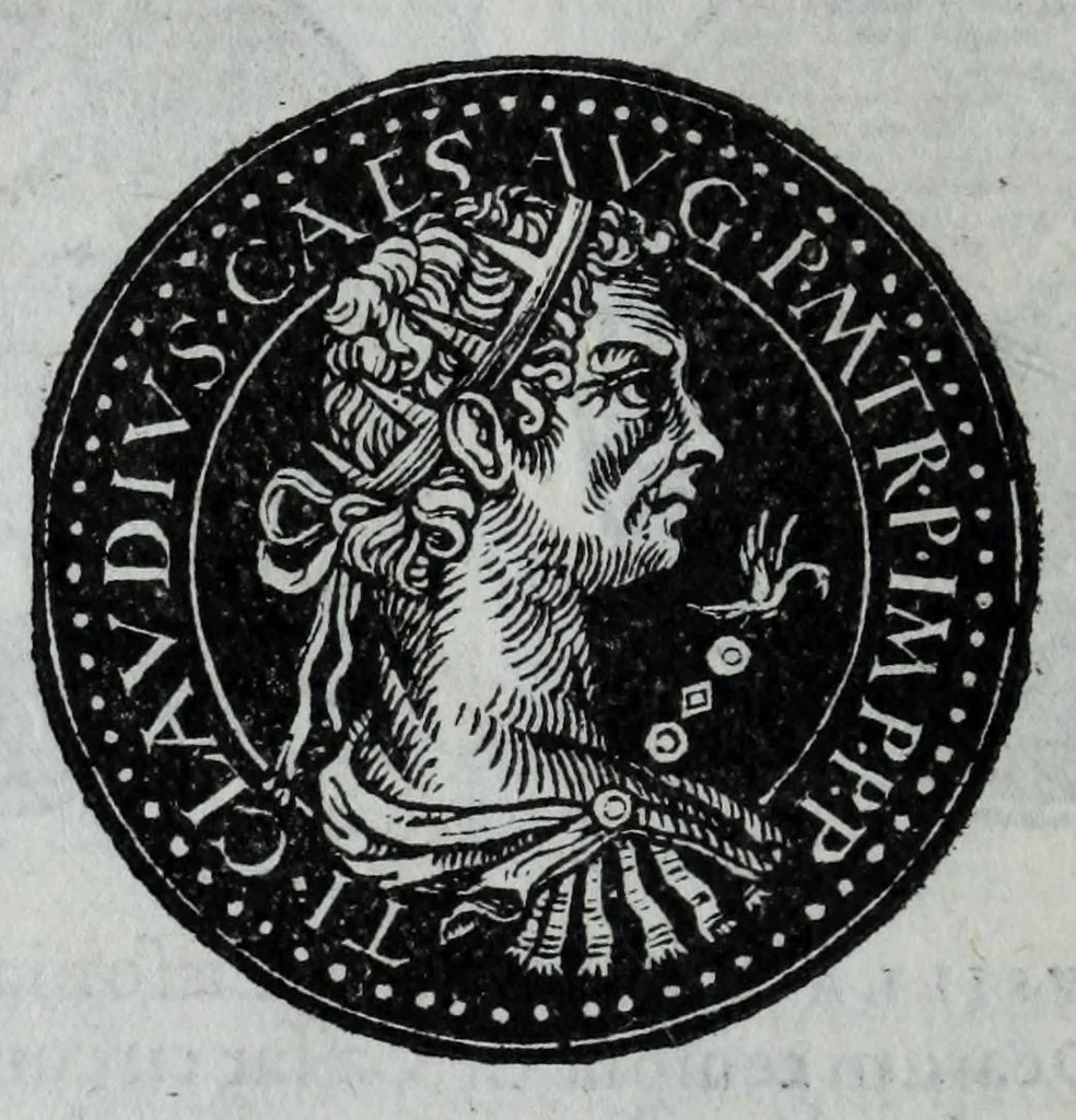 An illustration from Epitome thesavri antiqvitatvm, hoc est, Impp. Rom. orientalivm et occidentalivm iconum : ex antiquis numismatibus quam fidelissime deliniatarum, ex Musaeo Iacobi de Strada mantuani antiquarij, 1557, leaf 104