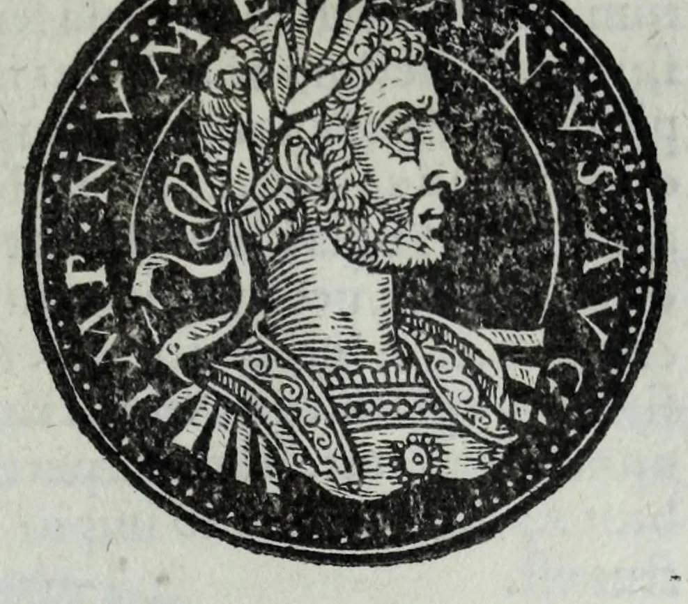 An illustration from Epitome thesavri antiqvitatvm, hoc est, Impp. Rom. orientalivm et occidentalivm iconum : ex antiquis numismatibus quam fidelissime deliniatarum, ex Musaeo Iacobi de Strada mantuani antiquarij, 1557, leaf 239