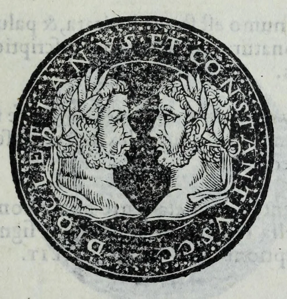 An illustration from Epitome thesavri antiqvitatvm, hoc est, Impp. Rom. orientalivm et occidentalivm iconum : ex antiquis numismatibus quam fidelissime deliniatarum, ex Musaeo Iacobi de Strada mantuani antiquarij, 1557, leaf 243