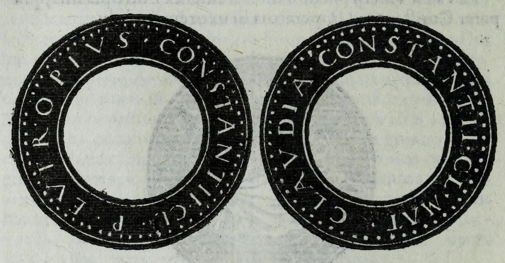 An illustration from Epitome thesavri antiqvitatvm, hoc est, Impp. Rom. orientalivm et occidentalivm iconum : ex antiquis numismatibus quam fidelissime deliniatarum, ex Musaeo Iacobi de Strada mantuani antiquarij, 1557, leaf 248