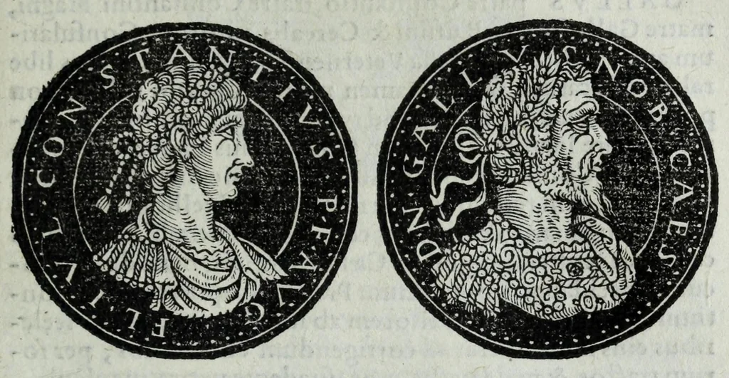 An illustration from Epitome thesavri antiqvitatvm, hoc est, Impp. Rom. orientalivm et occidentalivm iconum : ex antiquis numismatibus quam fidelissime deliniatarum, ex Musaeo Iacobi de Strada mantuani antiquarij, 1557, leaf 261